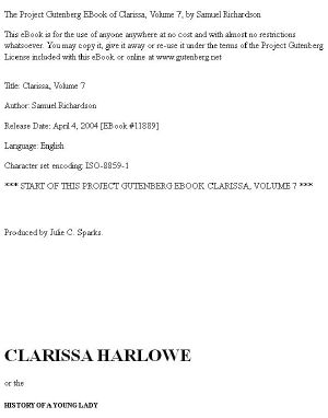 [Clarissa Harlowe; or the history of a young lady 07] • Clarissa Harlowe 07